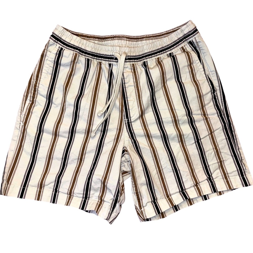 Vans Range Elastic Relaxed Fit Striped Shorts Mens Small Cream Brown VN0A5FKDZMM